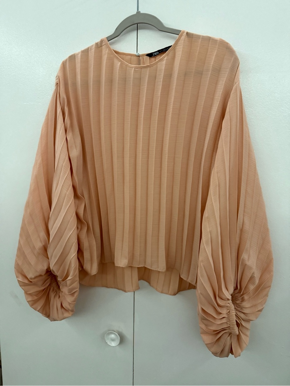 Zara Blush Peach Pleated Balloon Sleeve Blouse